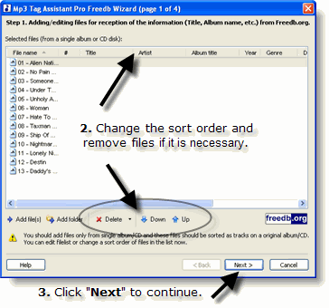 Steps 2 and 3. Change filelist for which it is necessary to receive tags from Internet.