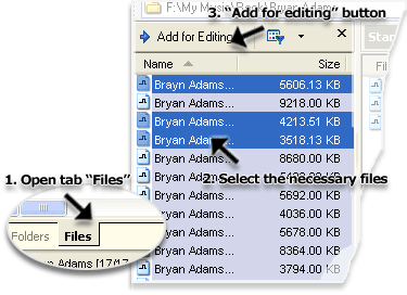 Add selected WMA files to Selection List