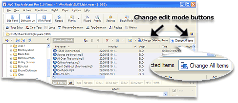 Using a mode 'Change All Items' for edit multiple MP3 tag